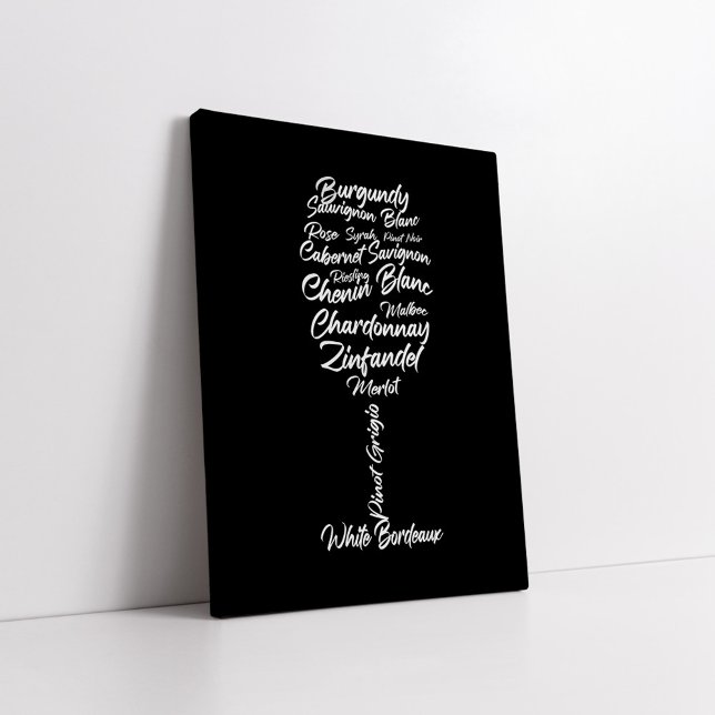 Cursive Wine Typography in black and white Canvas Print (Creator Uploaded)