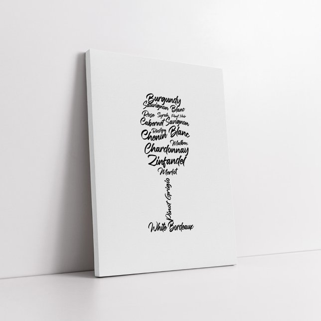 Cursive Wine Typography in black and white II Canvas Print (Creator Uploaded)