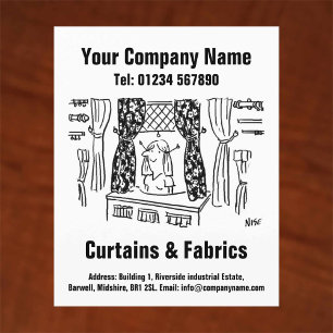 Curtains & Fabrics Cartoon Design Flyer