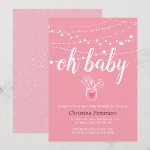 Curte String lights Baby shower rose Invitation