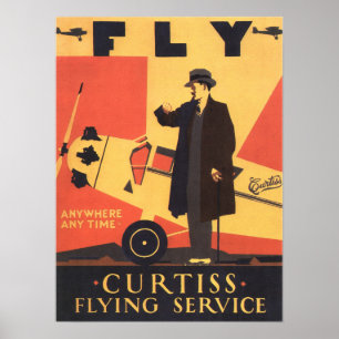 CURTISS FLY ANYWHERE ANYTIME Old Air Plane Poster