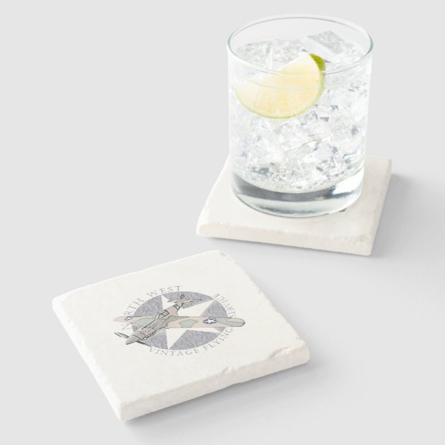 Curtiss P-40 Airplane Vintage Logo Stone Coaster (Side)