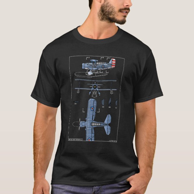 Curtiss Soc Seagull Ww2 Sea Plane Biplane Diagram T-Shirt (Front)
