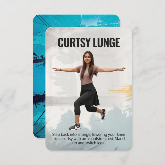 Curtsy Lunge Fitness Card with Blue Backing (Front/Back)