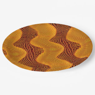 Curva laranja e pontos dourados sobre fundo marrom paper plate