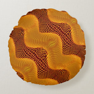 Curva laranja e pontos dourados sobre fundo marrom round pillow