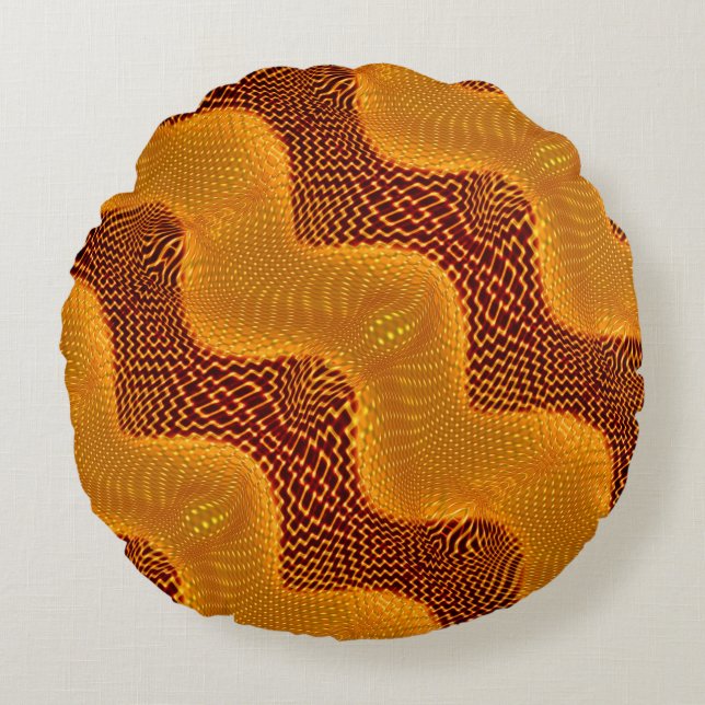 Curva laranja e pontos dourados sobre fundo marrom round pillow (Front)