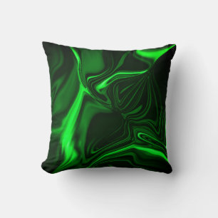 Curvas e dobras verde niquelado em fundo escuro. throw pillow
