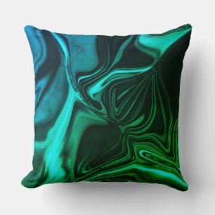 Curve and folds cyan nickeled and greenleaf effect throw pillow