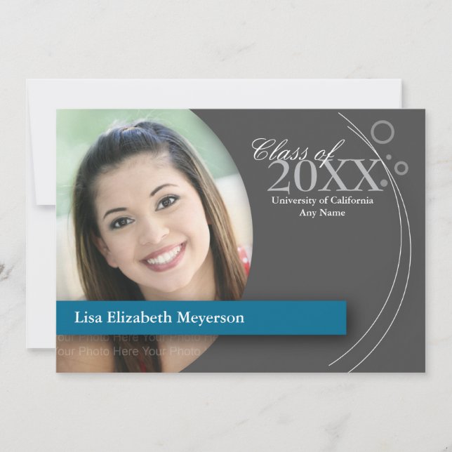 Curve & Dots Graduation: Custom Blue Invitation (Front)