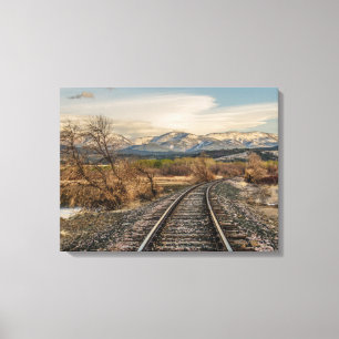 Curve in the Tracks - Railroad Tracks - Mountains Canvas Print