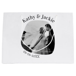 curve photo name wedding date romantic love simple large gift bag