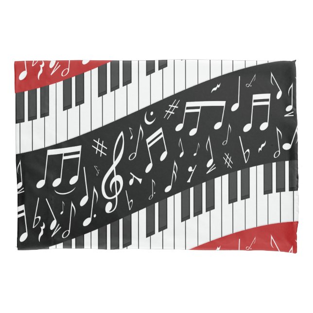 Curve piano keys and musical notes pillowcase (Front)