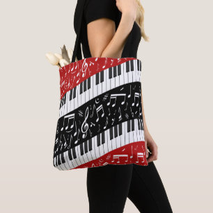 Curve piano keys and musical notes tote bag