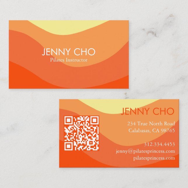 Curve Stripes Retro Abstract Minimalist Modern QR  Business Card (Front/Back)