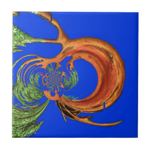 Curved Acacia with Kaleidoscopic Leaves Art Print Tile