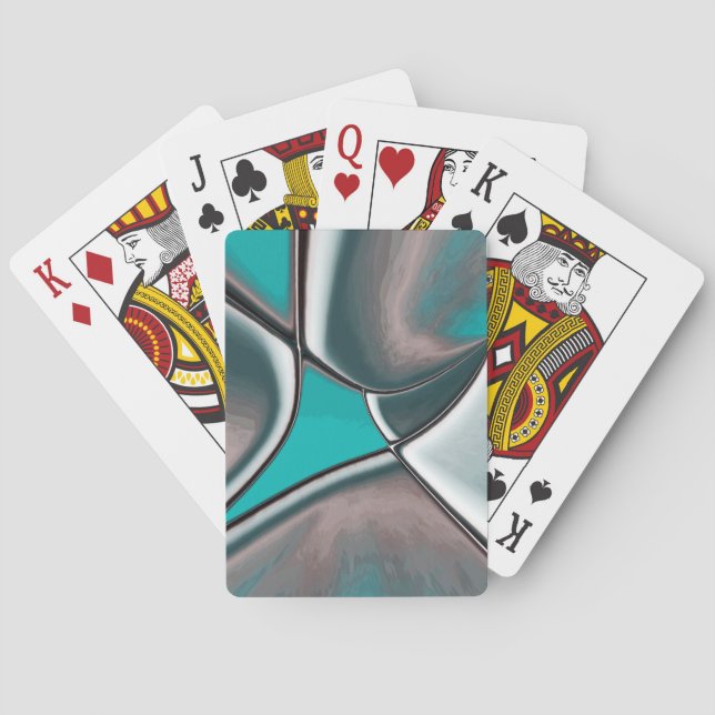 Curved and twisted old plate shapes beige to cyan  playing cards (Back)