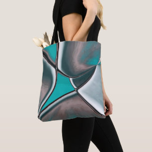 Curved and twisted old plate shapes beige to cyan tote bag