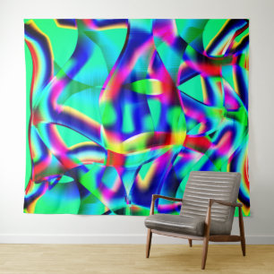 Curved and very colourful shapes, more blue green tapestry