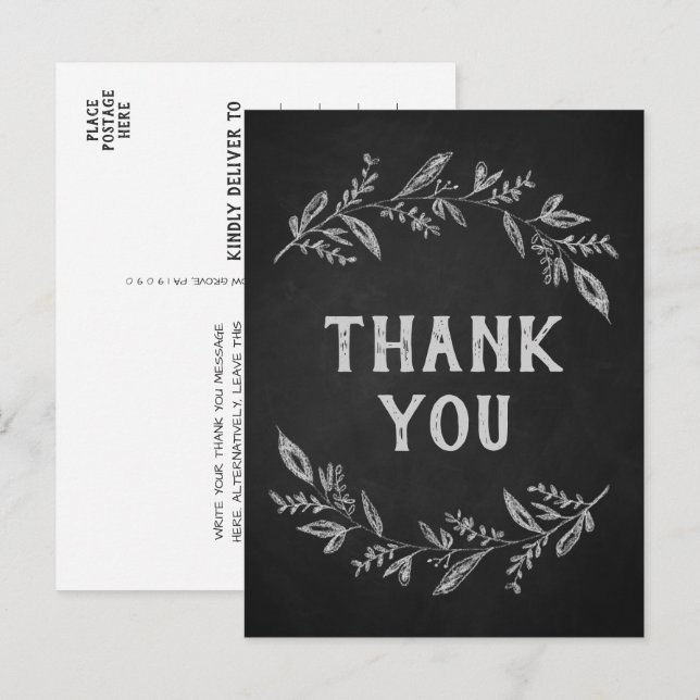 Curved Branches | Chalkboard Thank You Postcard (Front/Back)