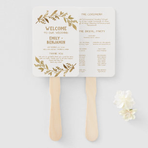 Curved Branches   Gold Wedding Program Hand Fan