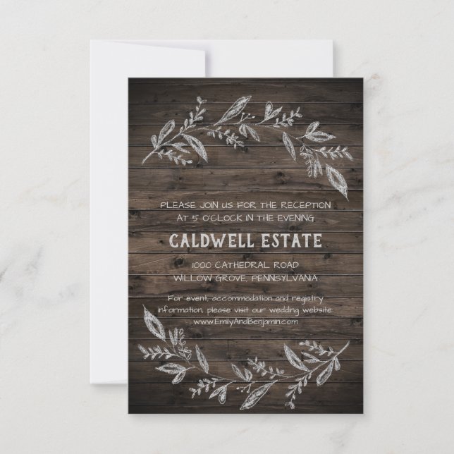 Curved Branches Wooden Wedding Reception Card (Front)