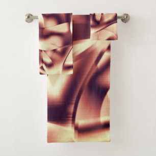 Curved brownish red or burgundy shapes, beige tone bath towel set