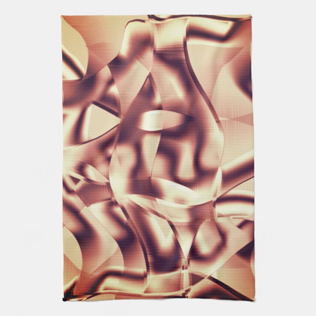 Curved brownish red or burgundy shapes, beige tone kitchen towel (Vertical)