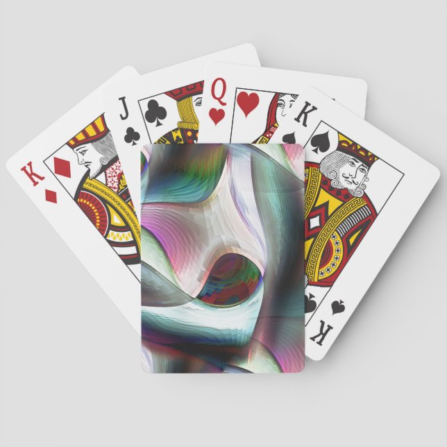 Curved chequerboard shapes in almost chrome colour playing cards (Back)