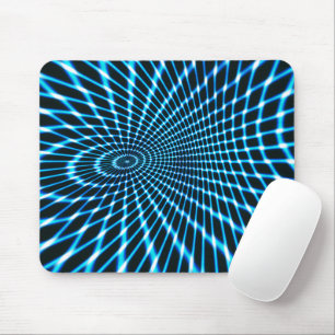 Curved crossed lines forming deep circle over blue mouse pad