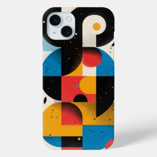 Curved forms with circles in bright colours iPhone 15 mini case