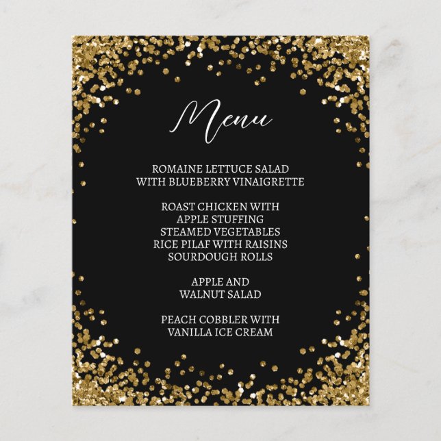 Curved Gold Glitter Black Menu (Front)