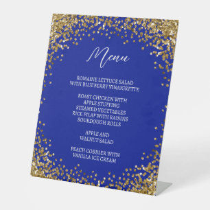 Curved Gold Glitter Royal Blue Menu Pedestal Sign