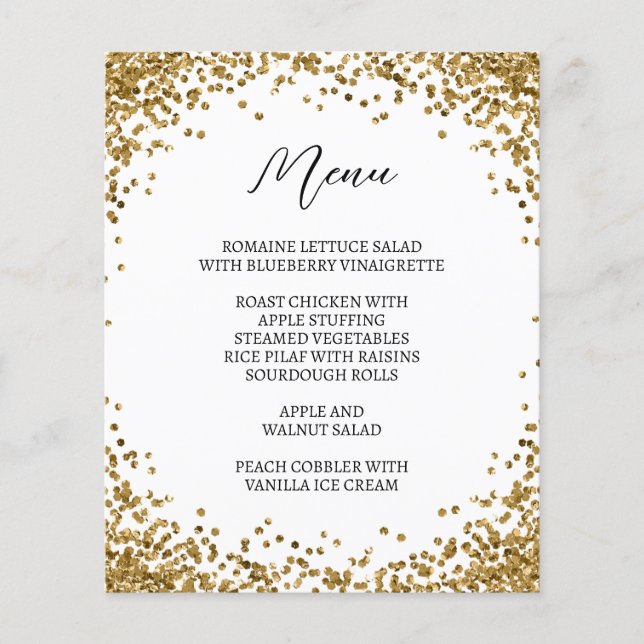 Curved Gold Glitter White Menu (Front)
