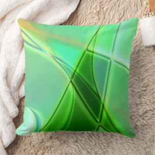 Curved green geometric shapes with deep contours throw pillow
