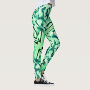 Curved green shapes of acrylic, some mint shades leggings