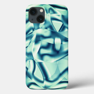 Curved greenish blue shapes, showy cyan tones iPhone 13 case