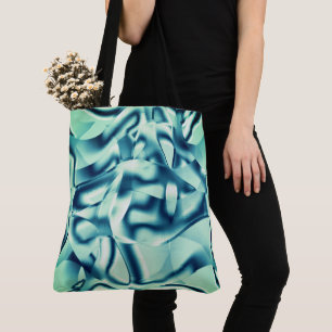Curved greenish blue shapes, showy cyan tones tote bag