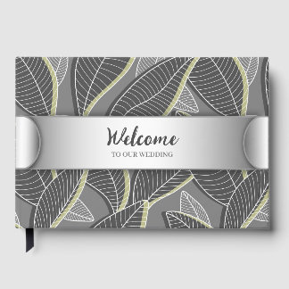 Curved lines Branches Leaves Grey G626 Guest Book