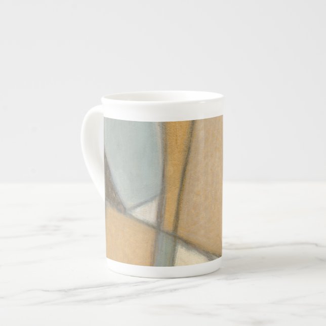 Curved Lines & Muted Earth Tones Bone China Mug (Front Left)