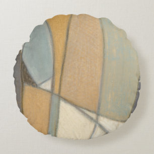 Curved Lines & Muted Earth Tones Round Pillow