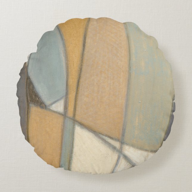 Curved Lines & Muted Earth Tones Round Pillow (Front)