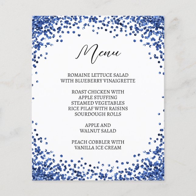Curved Navy Blue Glitter White Menu (Front)