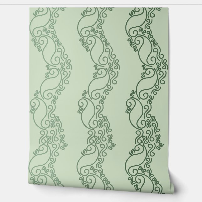 Curved Ombre Stripes - Green Wallpaper (Unrolling)