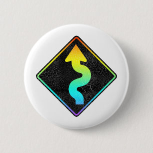 curved road ahead street sign 2 inch round button