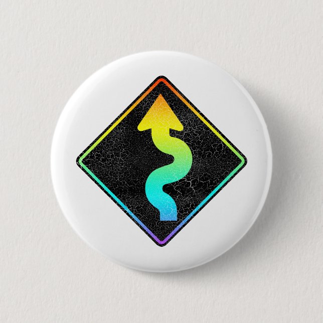 curved road ahead street sign 2 inch round button (Front)