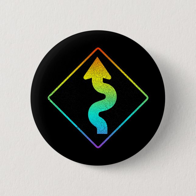 curved road ahead street sign 2 inch round button (Front)