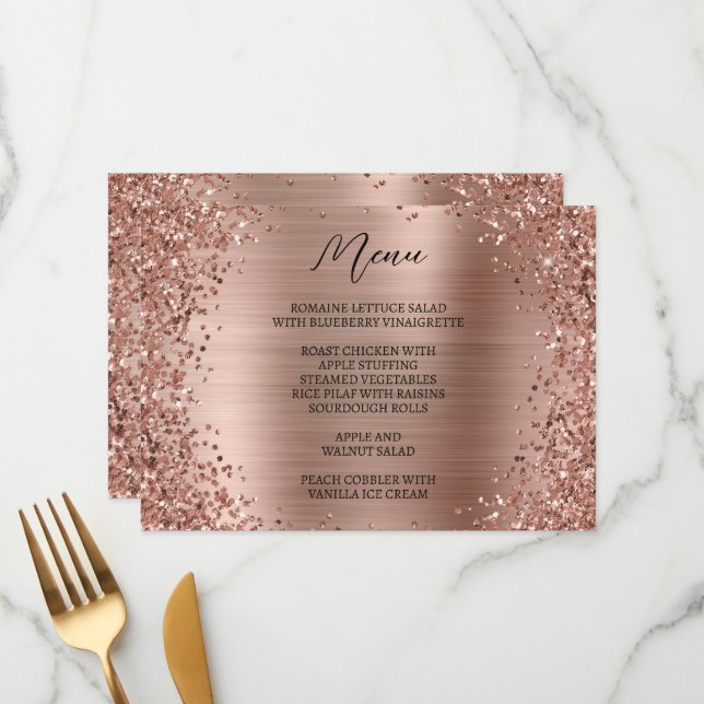 Curved Rose Gold Glitter and Metallic Foil Menu (Front/Back In Situ)