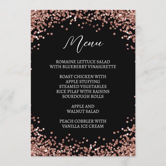 Curved Rose Gold Glitter Black Menu (Front)