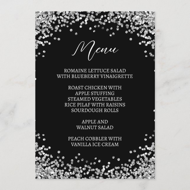 Curved Silver Glitter Black Menu (Front)